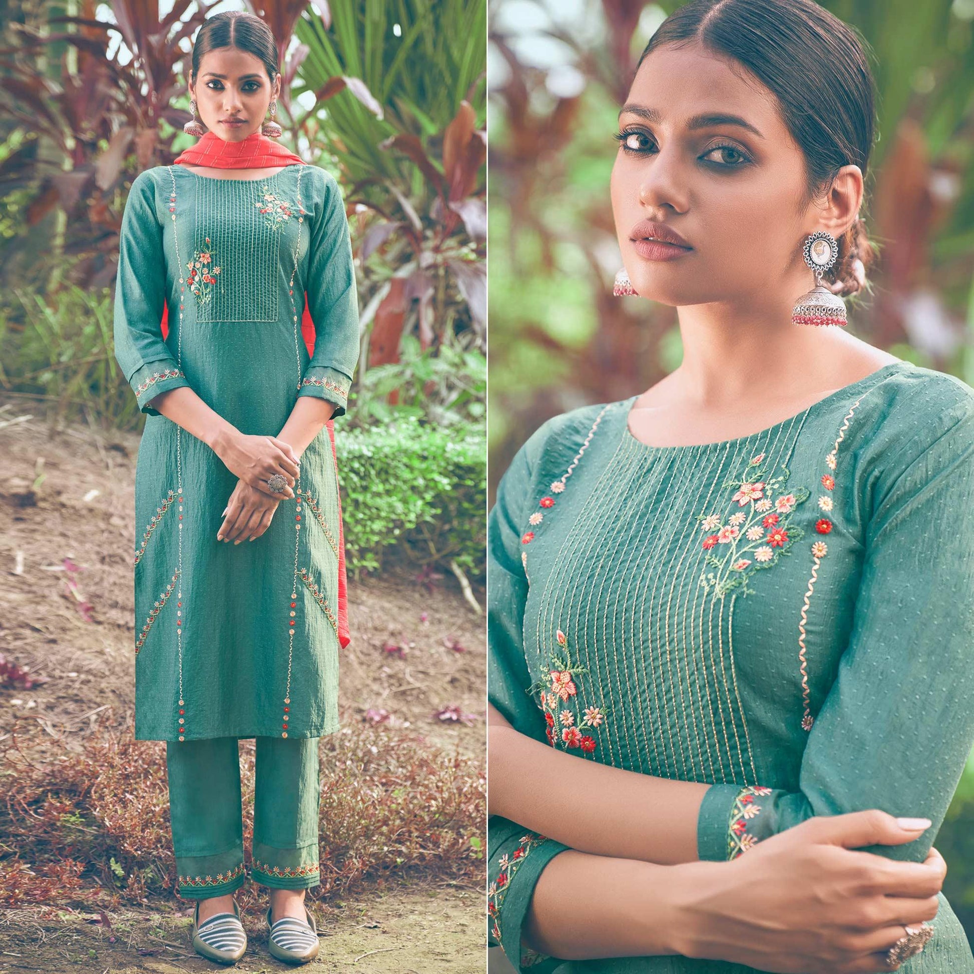 green-partywear-embroidered-chiffon-kurti-pant-set-with-dupatta-138461