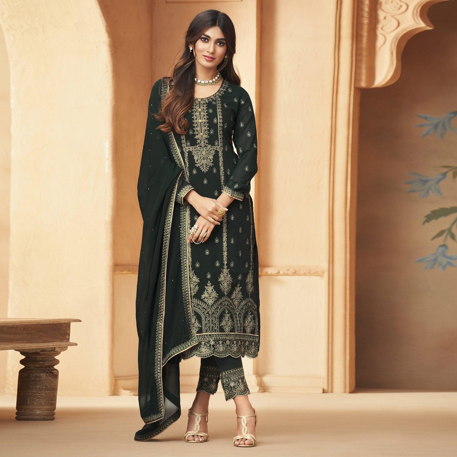 green-floral-embroidered-georgette-pakistani-suit