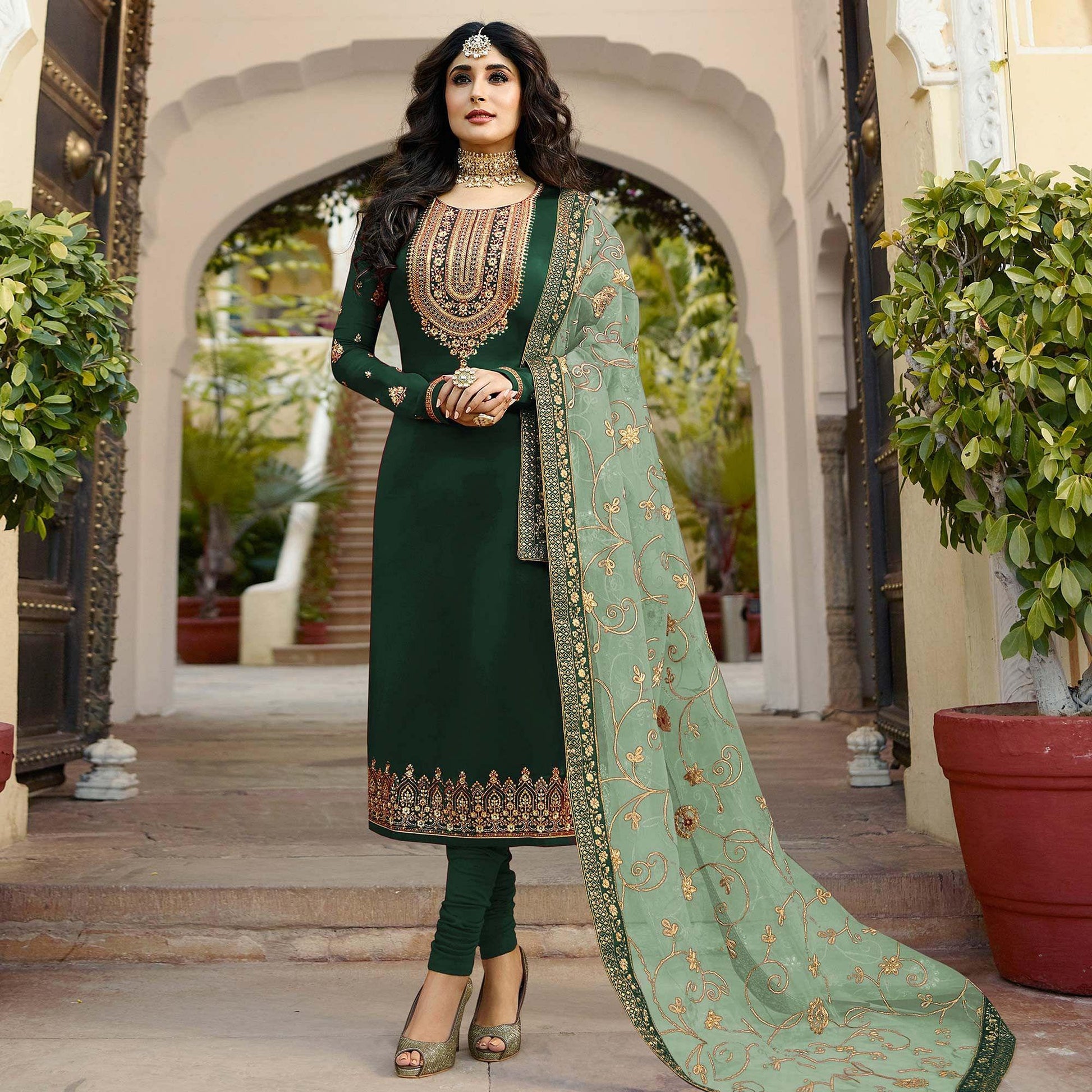 green-floral-embroidered-georgette-suit