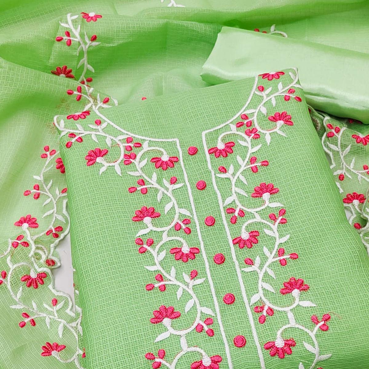 green-floral-embroidered-kota-doria-dress-material