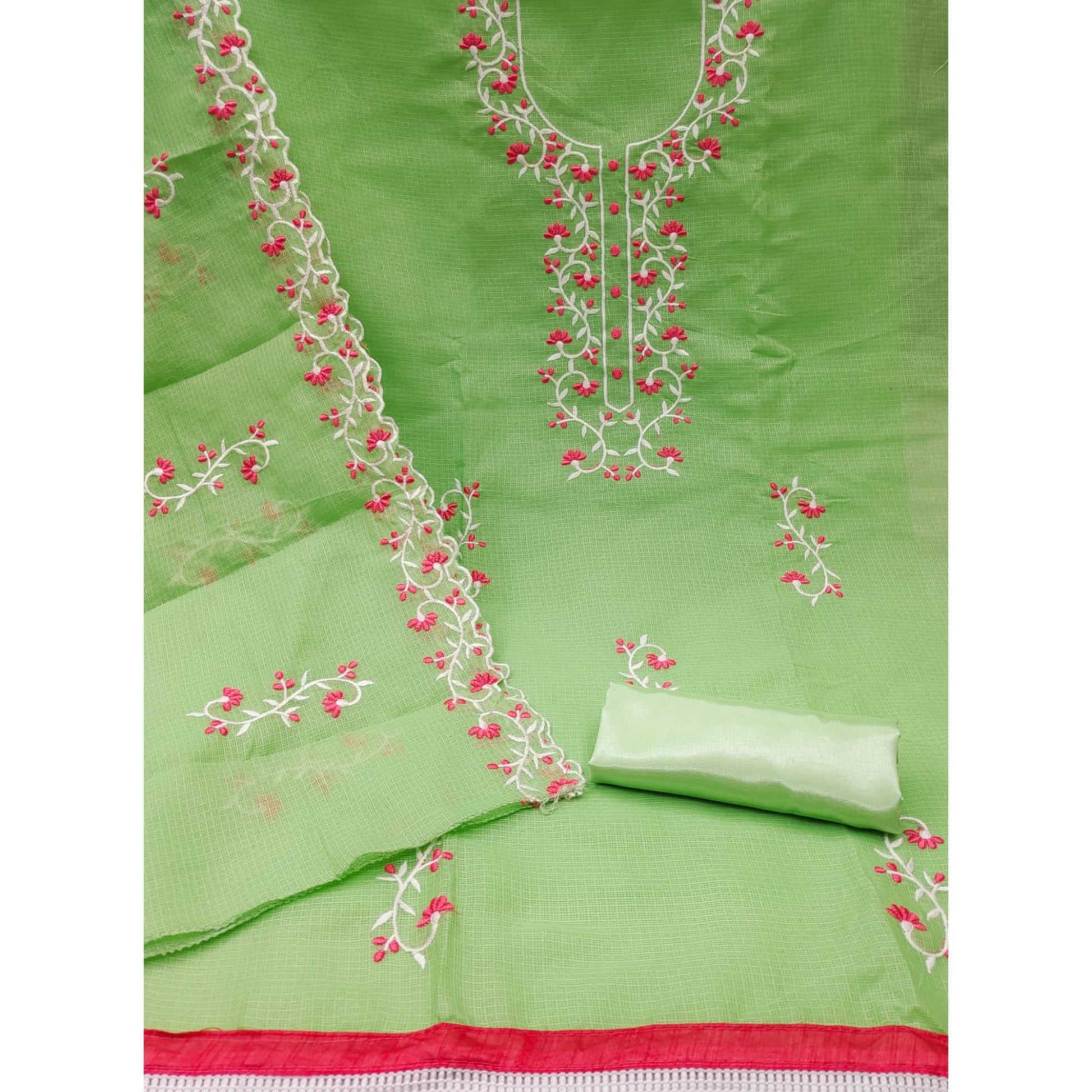 green-floral-embroidered-kota-doria-dress-material