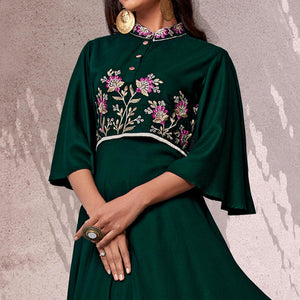 green-floral-embroidered-rayon-gown