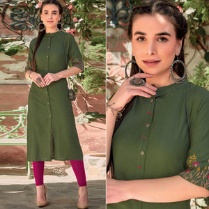 green-floral-embroidered-rayon-kurti-143986