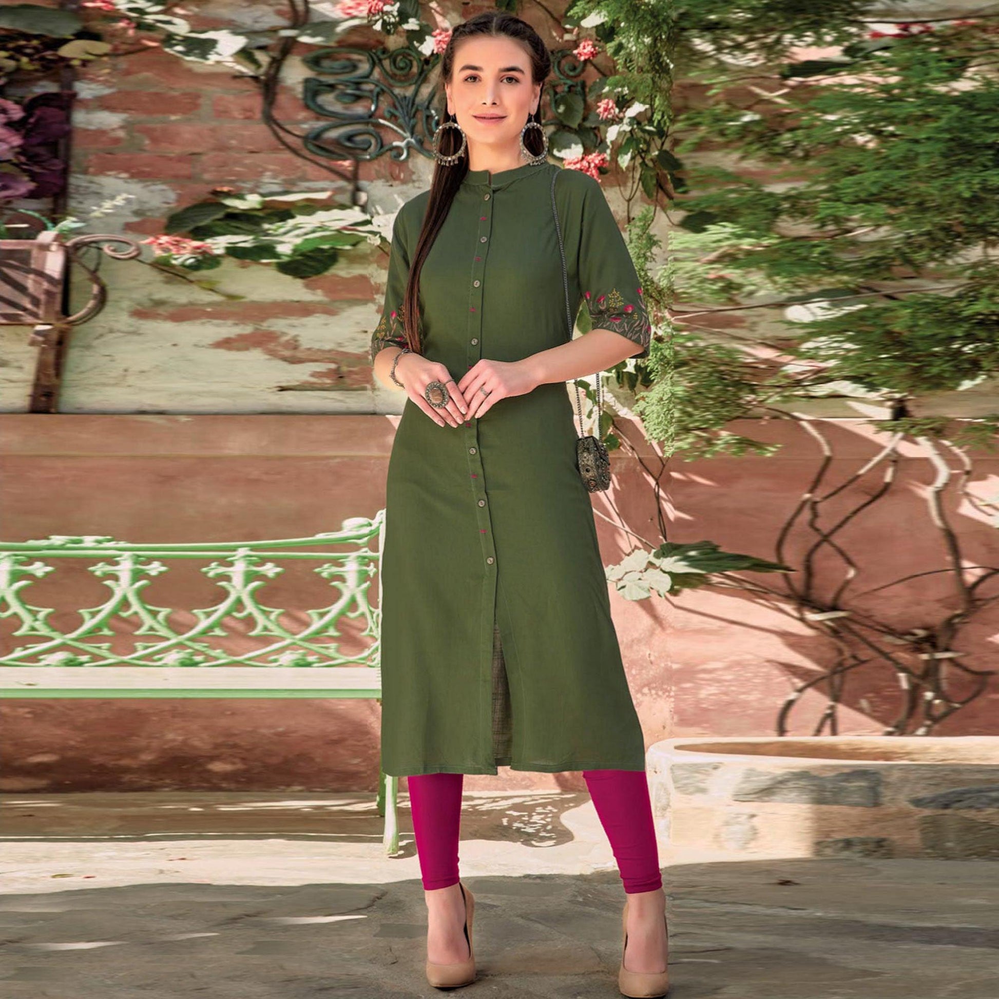 green-floral-embroidered-rayon-kurti-143986