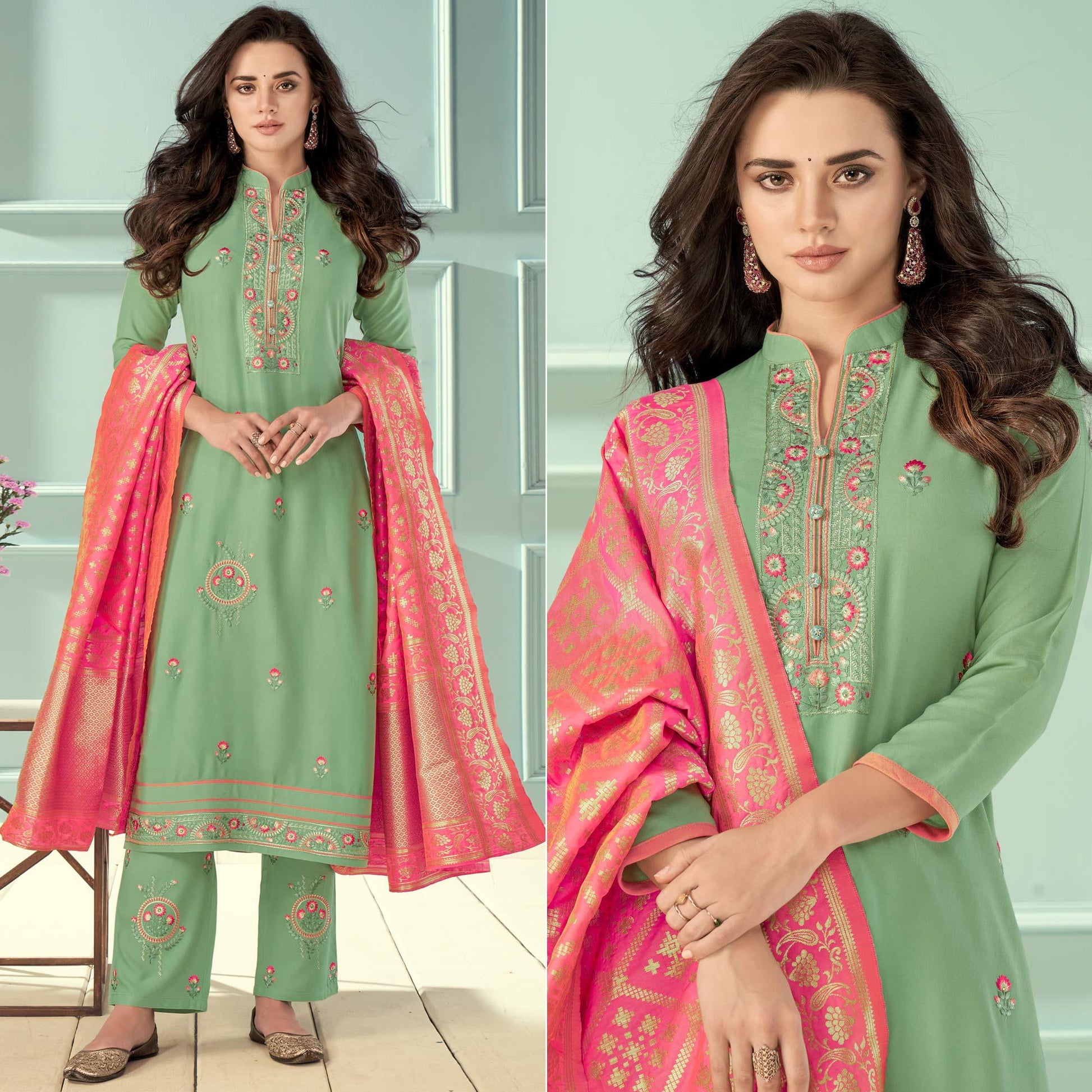 green-floral-embroidered-rayon-partywear-suit-139908
