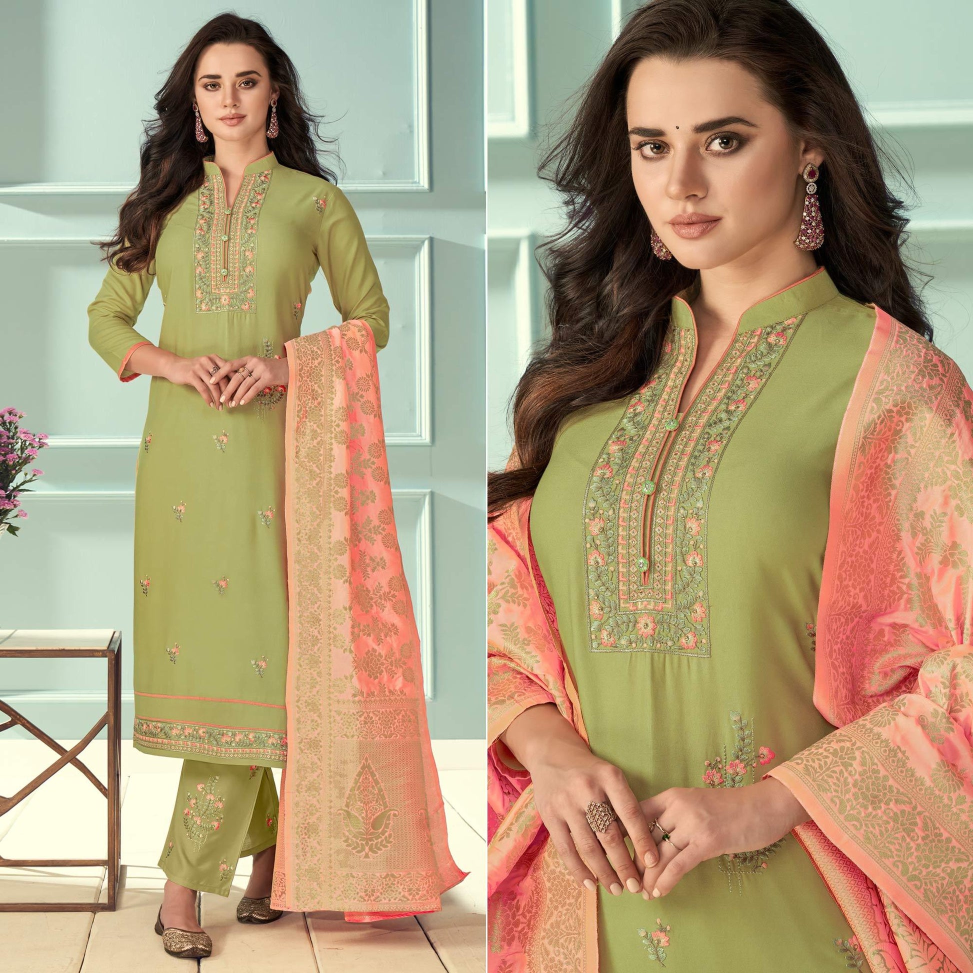 green-floral-embroidered-rayon-partywear-suit-139907