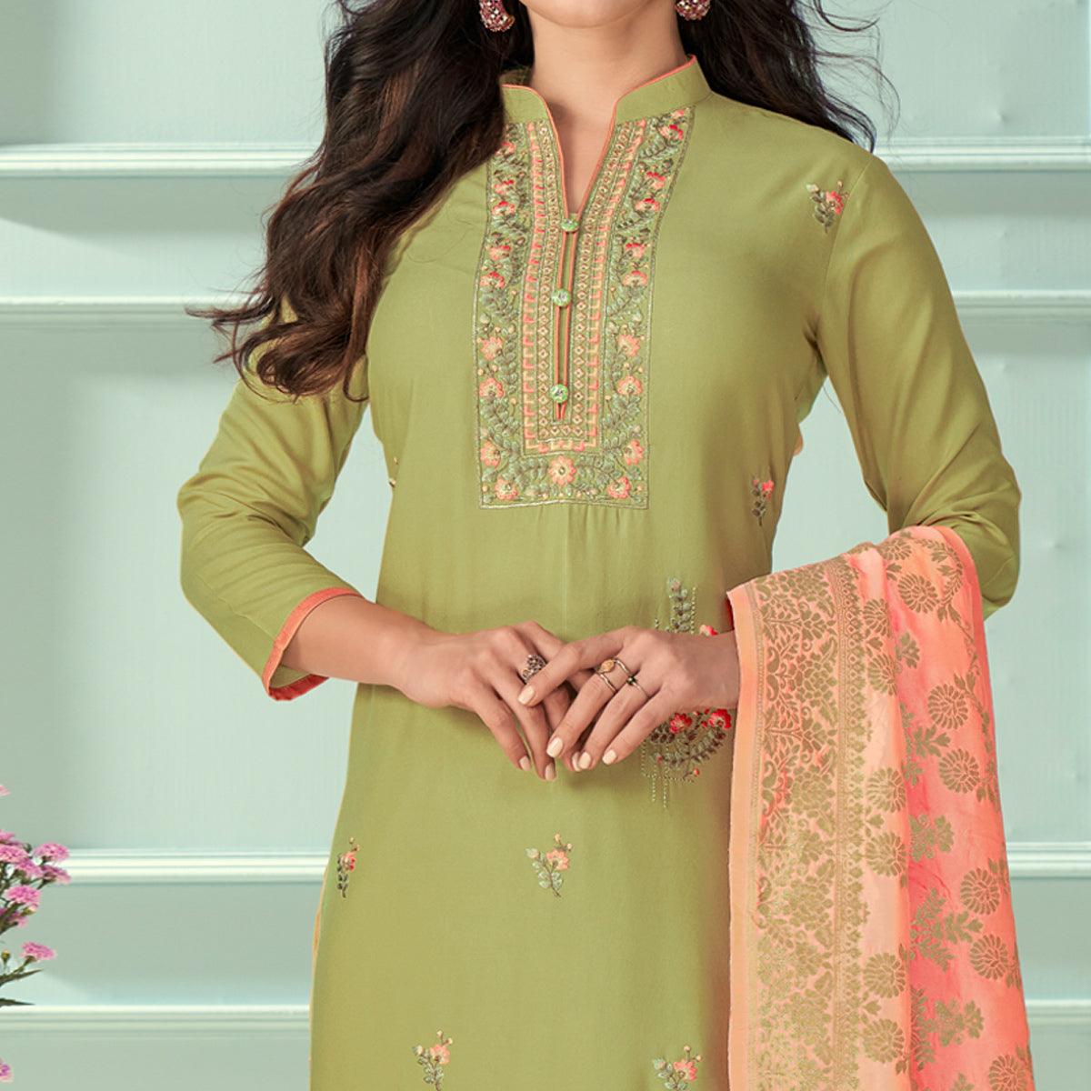 green-floral-embroidered-rayon-partywear-suit-139907