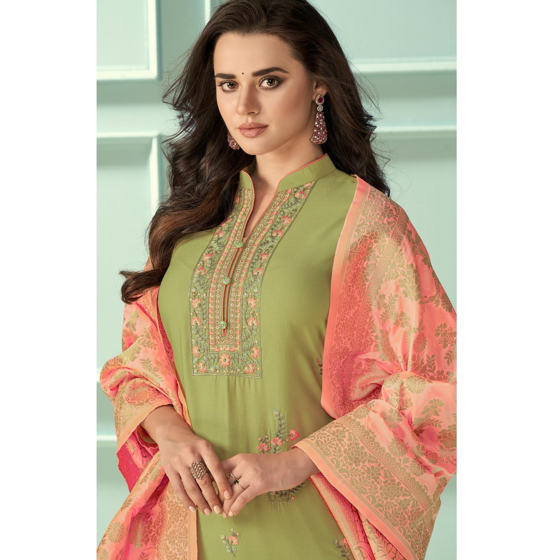 green-floral-embroidered-rayon-partywear-suit-139907