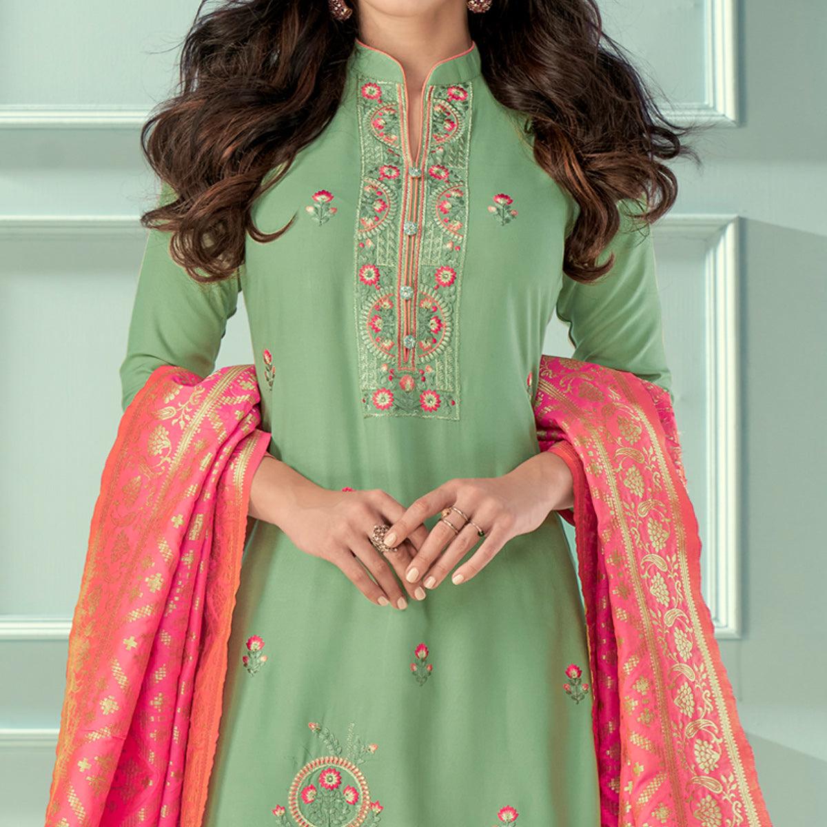 green-floral-embroidered-rayon-partywear-suit-139908
