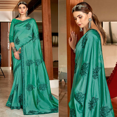 green-floral-embroidered-vichitra-silk-saree-144800