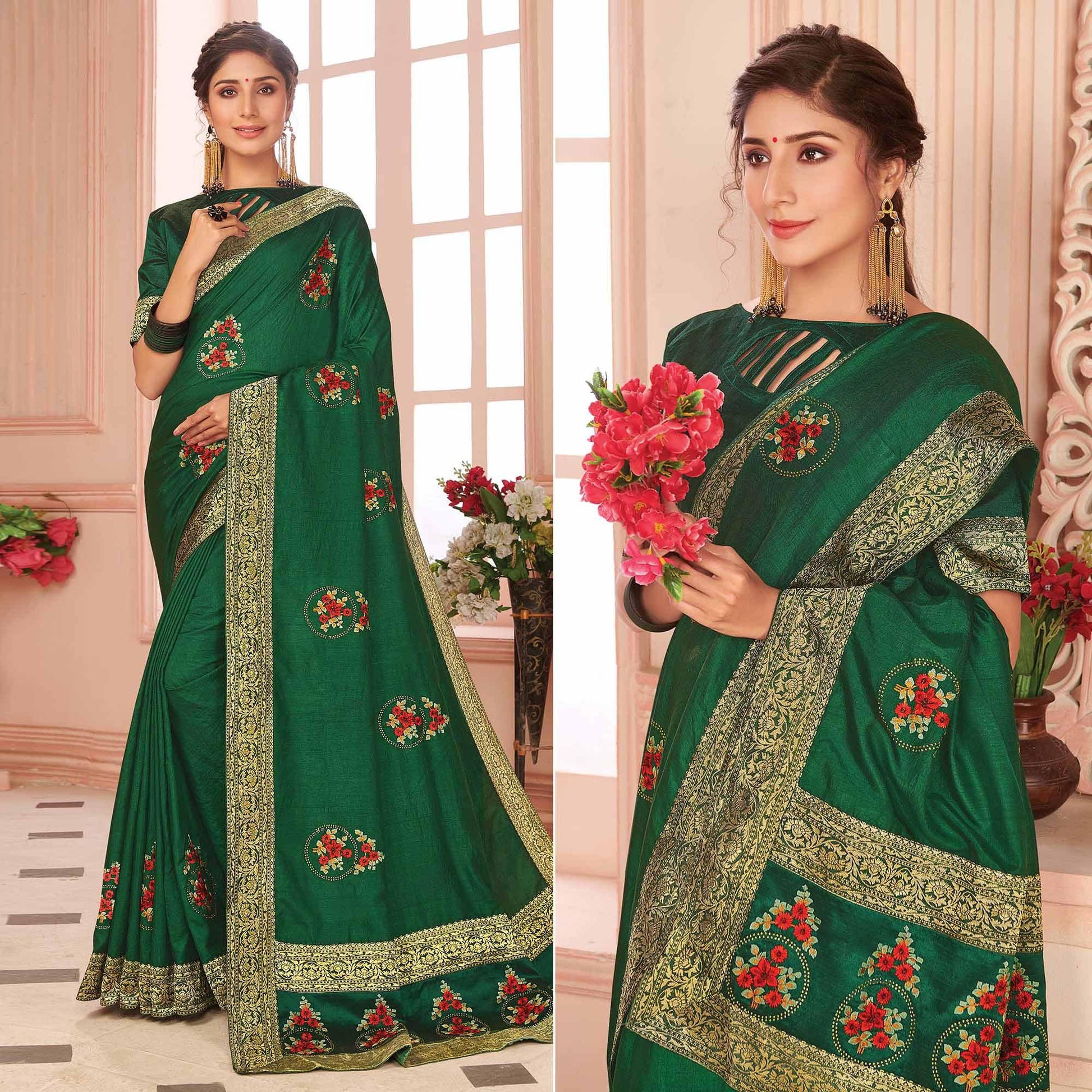 green-floral-embroidered-vichitra-silk-saree-145547