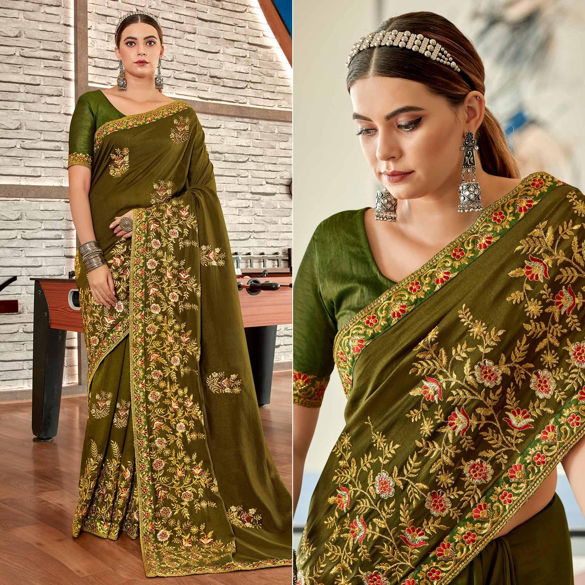 green-floral-embroidered-vichitra-silk-saree-144802