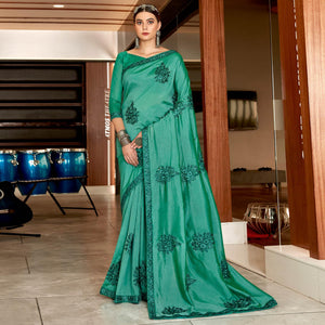 green-floral-embroidered-vichitra-silk-saree-144800