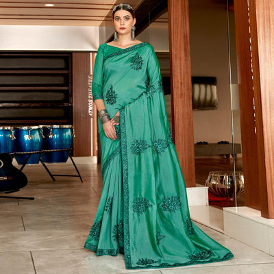 green-floral-embroidered-vichitra-silk-saree-144800
