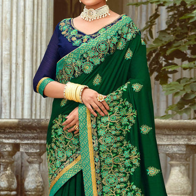 green-floral-embroidered-vichitra-silk-saree