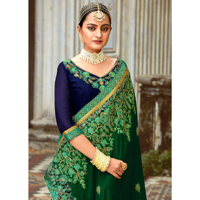 green-floral-embroidered-vichitra-silk-saree