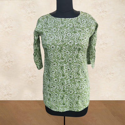 green-floral-foil-printed-rayon-top