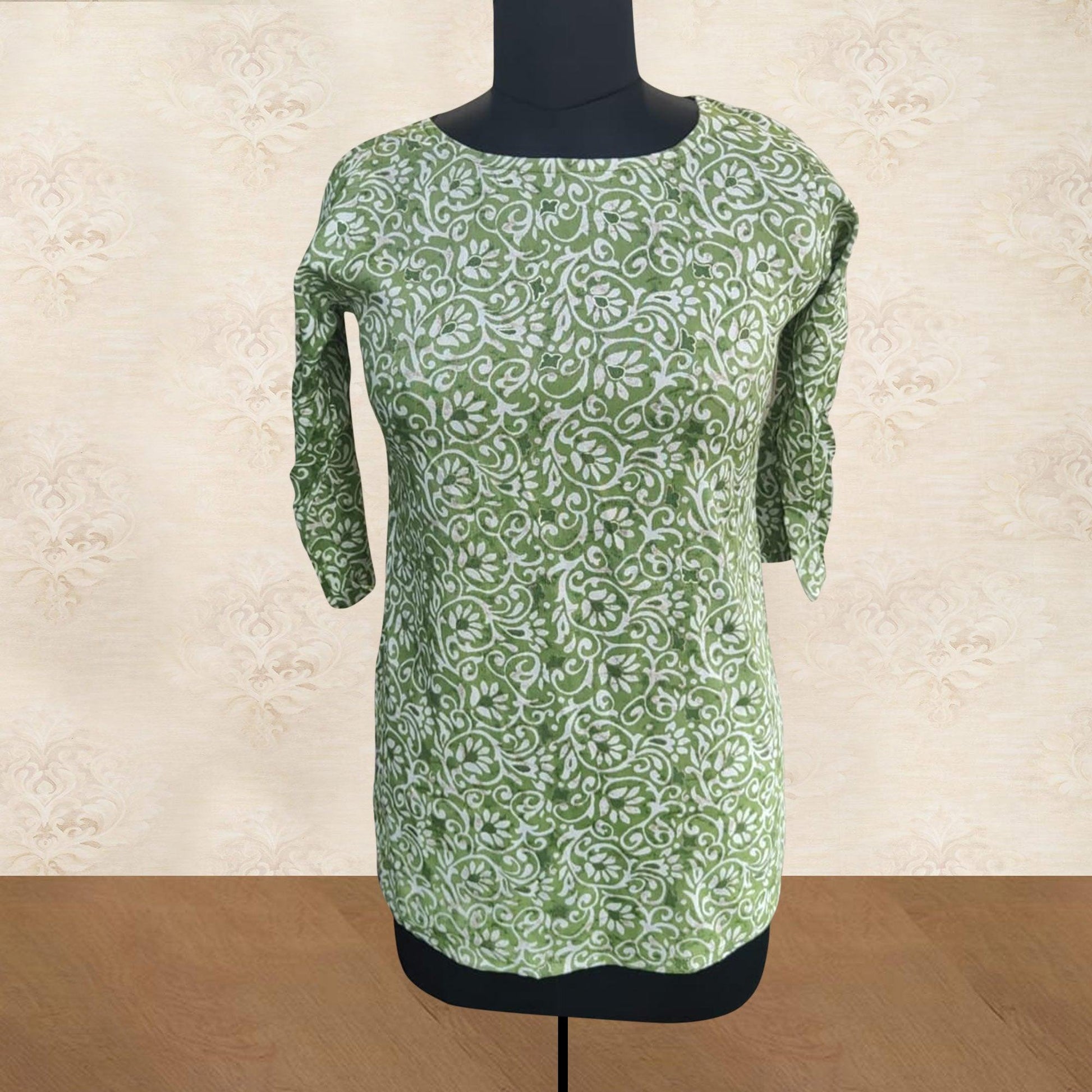 green-floral-foil-printed-rayon-top