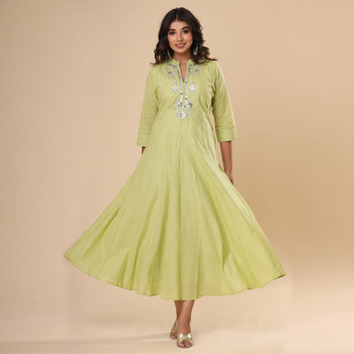green-floral-mirror-work-pure-cotton-gown