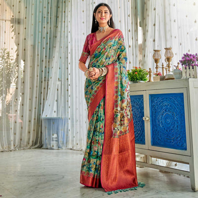 green-floral-printed-art-silk-saree-144405