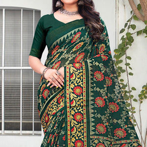 green-floral-printed-art-silk-saree