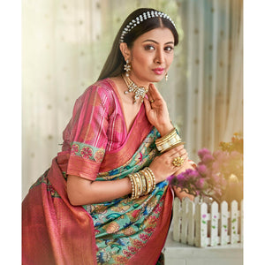 green-floral-printed-art-silk-saree-144405