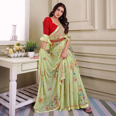 green-floral-printed-brasso-saree-143725