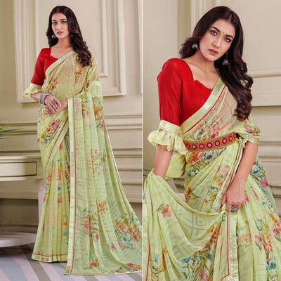 green-floral-printed-brasso-saree-143725