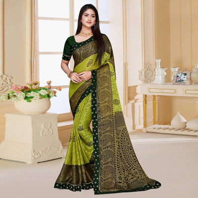 green-floral-printed-chiffon-saree
