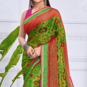 green-floral-printed-chiffon-saree-144343