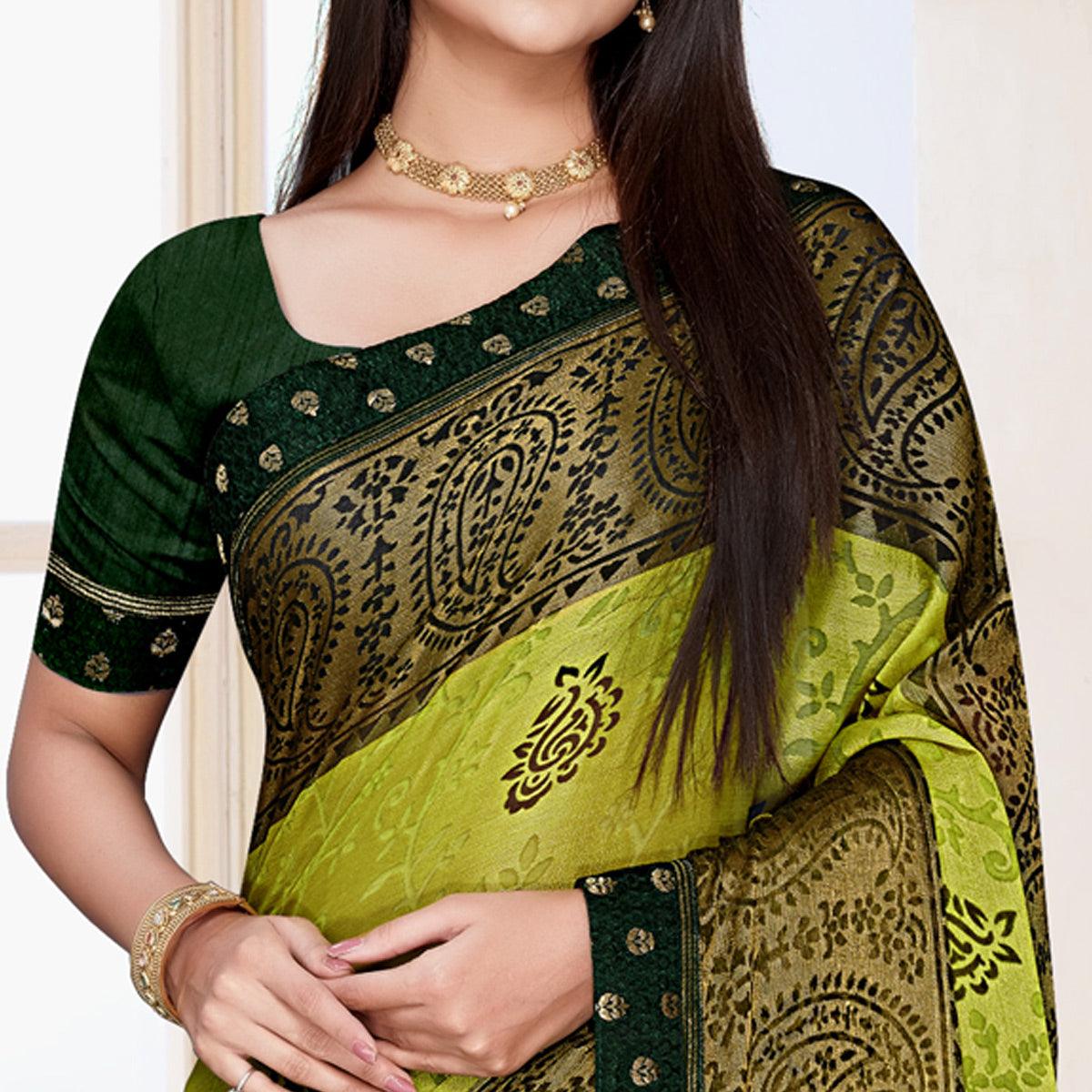 green-floral-printed-chiffon-saree