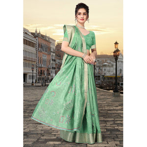 green-floral-printed-dola-silk-saree
