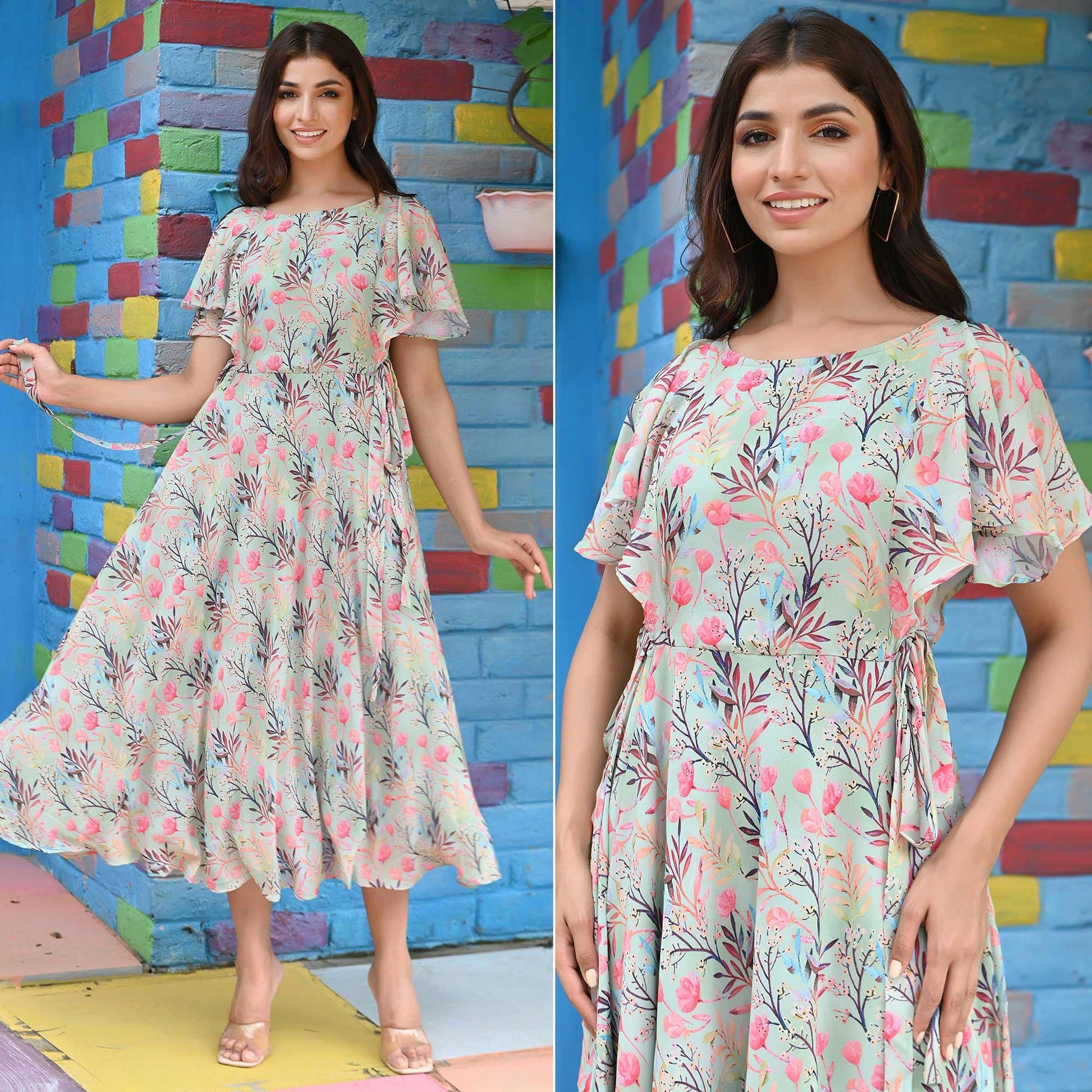 green-floral-printed-georgette-dress