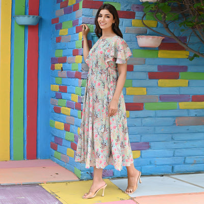 green-floral-printed-georgette-dress