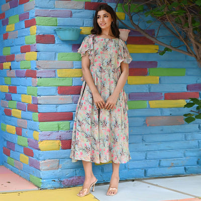 green-floral-printed-georgette-dress