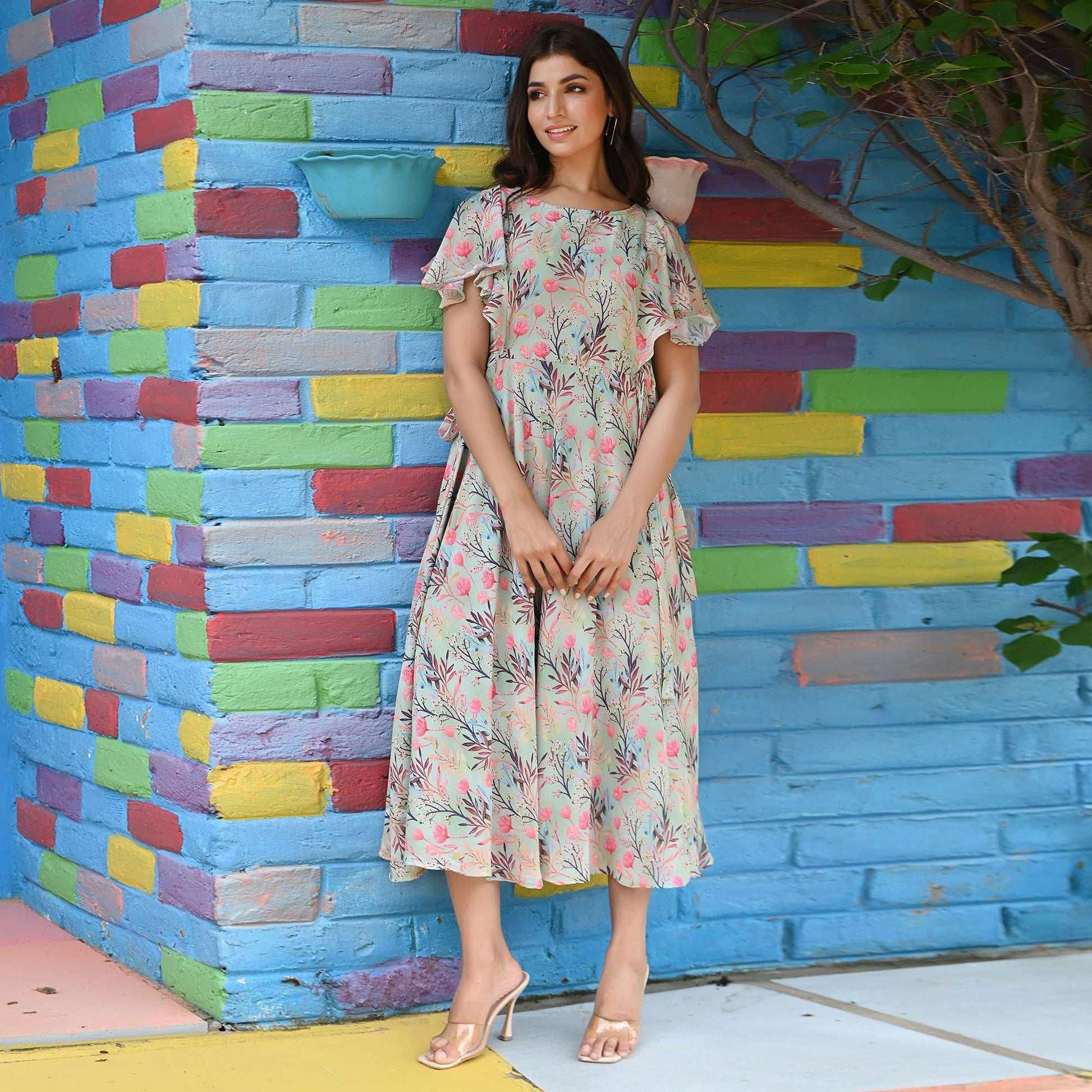 green-floral-printed-georgette-dress