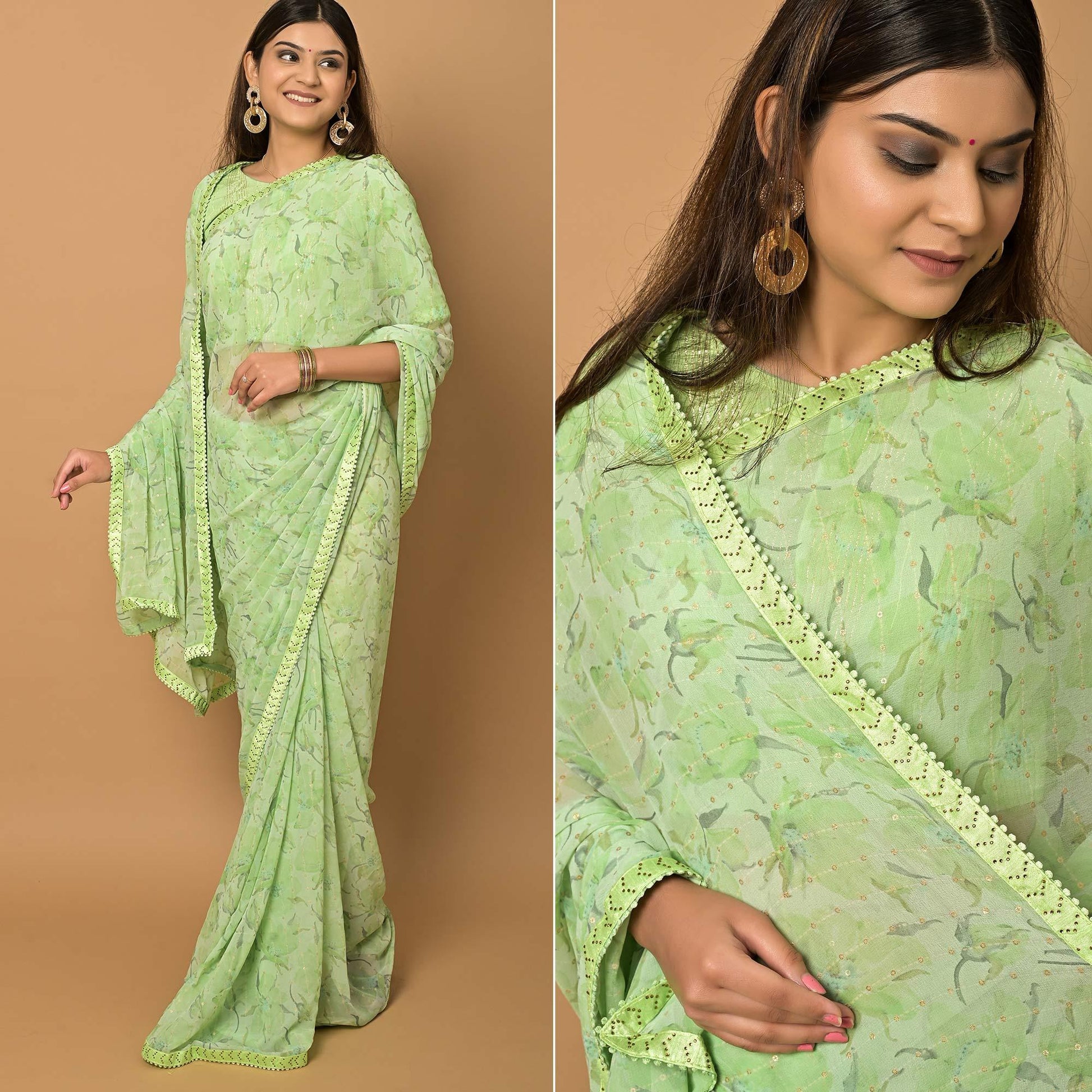 green-floral-printed-georgette-saree-145573