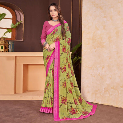 green-floral-printed-georgette-saree-3