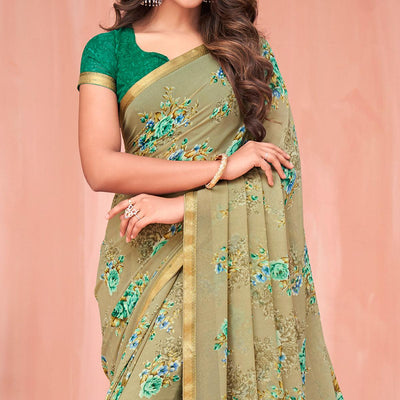 green-floral-printed-georgette-saree-2