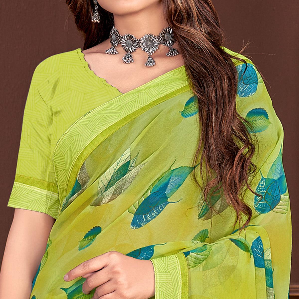green-floral-printed-georgette-saree-1