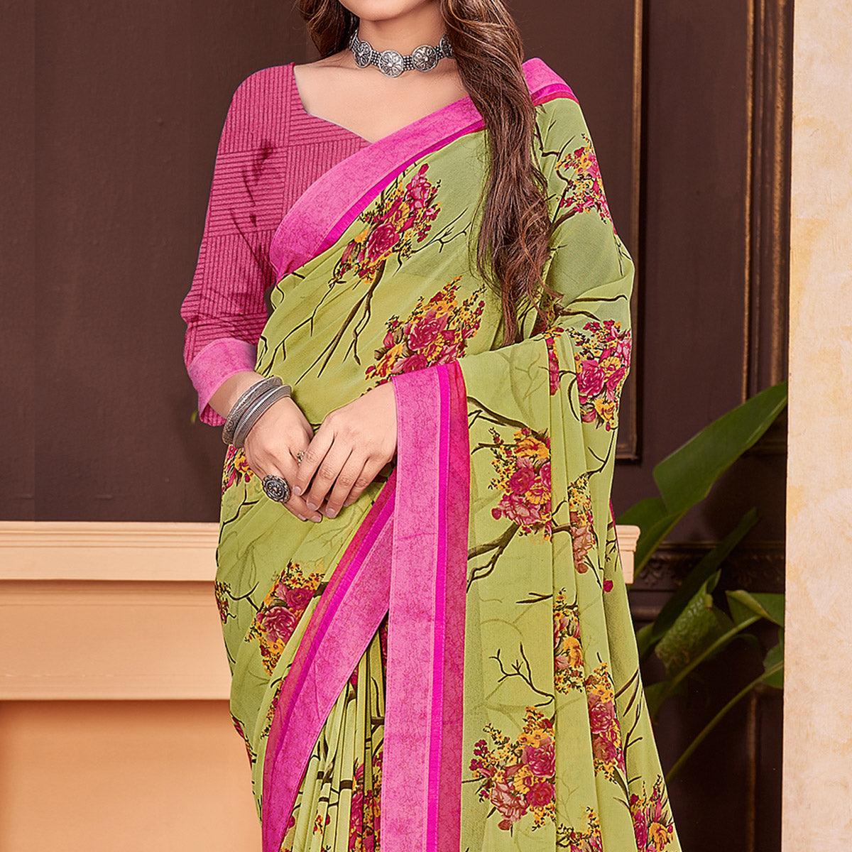 green-floral-printed-georgette-saree-3