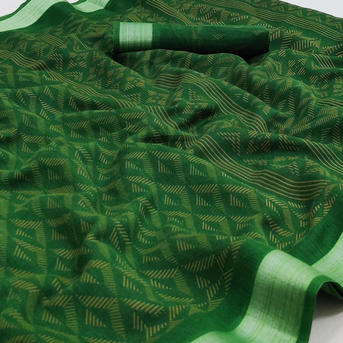 green-floral-printed-linen-saree-145007