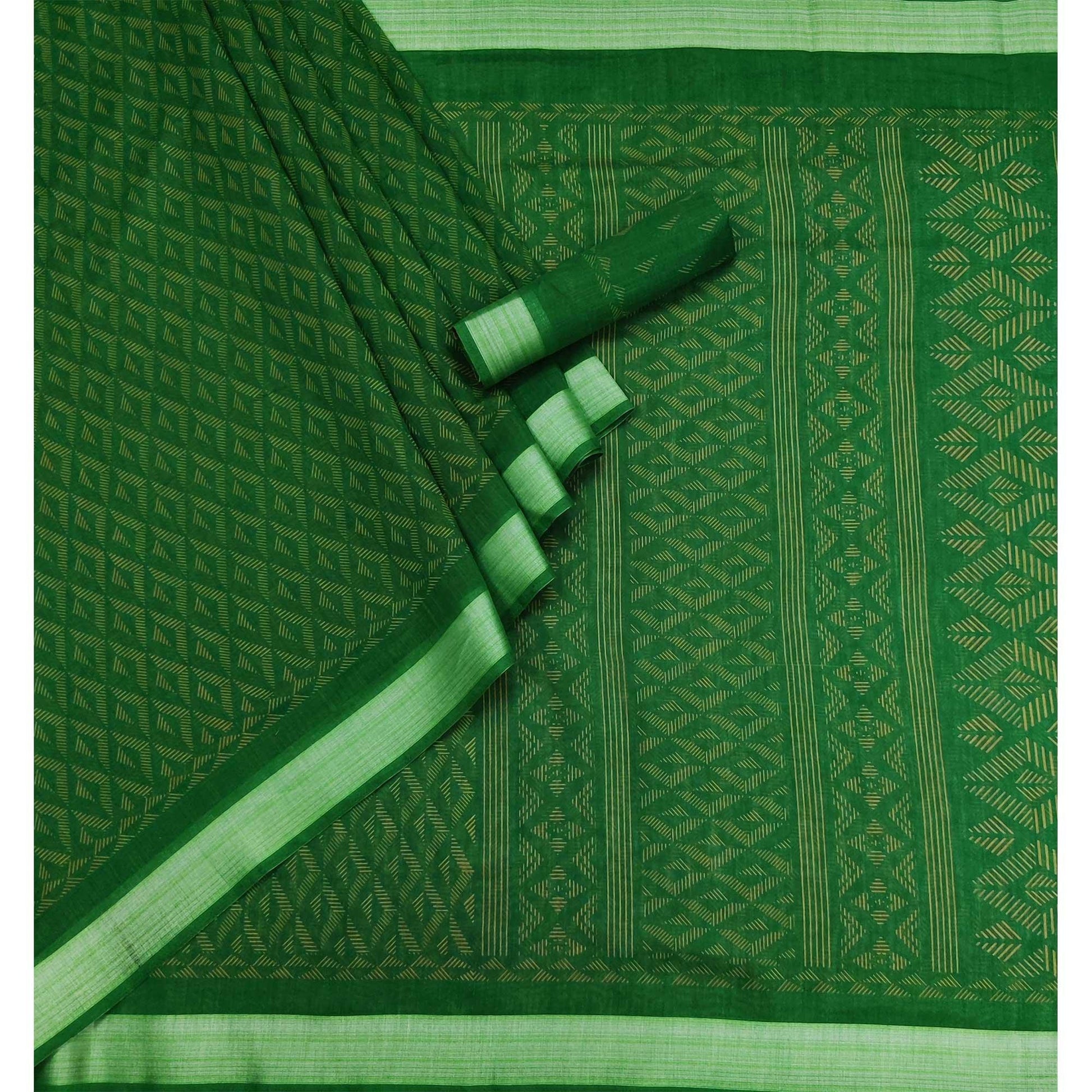 green-floral-printed-linen-saree-145007