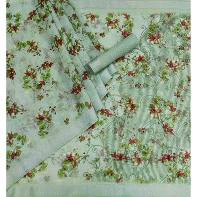 green-floral-printed-linen-saree-145015
