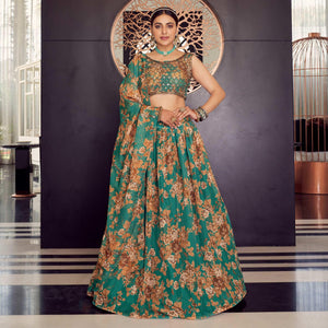 green-floral-printed-organza-lehenga-choli