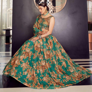 green-floral-printed-organza-lehenga-choli