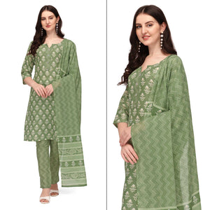 green-floral-printed-poly-cotton-kurti-pant-set-with-dupatta