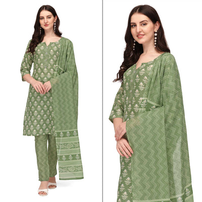 green-floral-printed-poly-cotton-kurti-pant-set-with-dupatta