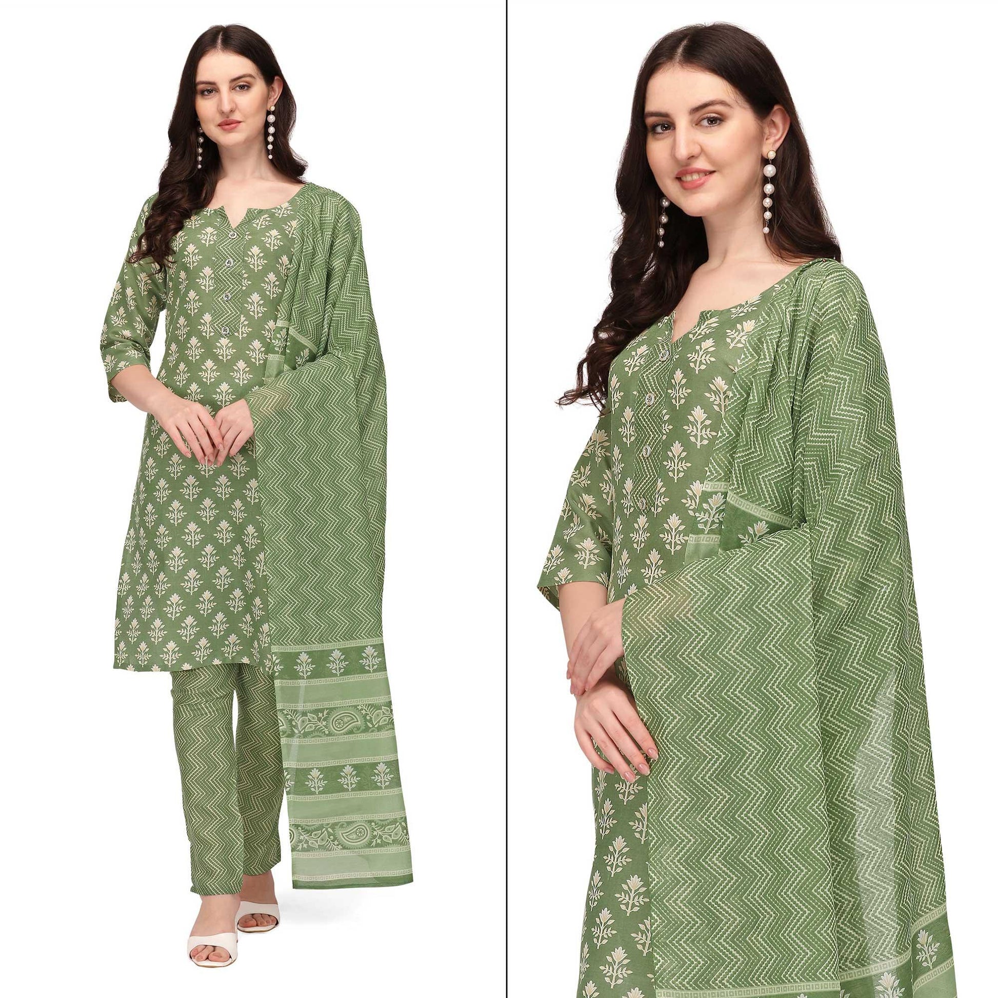 green-floral-printed-poly-cotton-kurti-pant-set-with-dupatta
