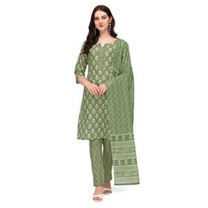 green-floral-printed-poly-cotton-kurti-pant-set-with-dupatta